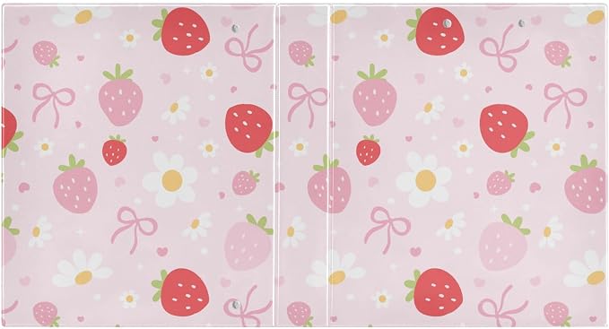 Bow Floral Cute Pink Strawberry Binder 1.5 Inch Binder with Clipboard&Pockets, Hardcover Binders 3 Ring, Heavy Duty Large File Folder for Office School Supplies - Holds 200 Sheets, 2 PC