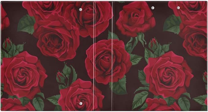 3 Ring Binder Red Rose Black Roses 1.5 inch Binders Three Ring Binders with Clipboard Fit 8.5'' x 11'' Paper 3 Interior PVC Clear Pockets for Office Supplies
