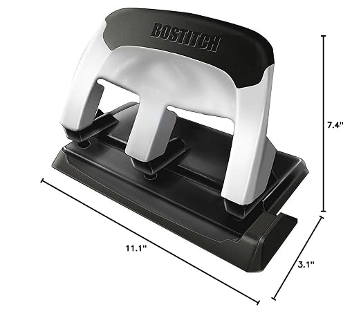 Bostitch Office EZ Squeeze Heavy Duty 3-Hole Punch for Home Office & School, 40-Sheet Capacity, One-Touch Reduced Force, Sleek Silver Design