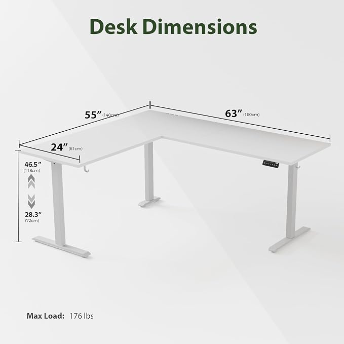 Agilestic 63 x 55 Inch L Shaped Electric Standing Desk, White | Corner Desk, Ample Workspace, Memory Presets, Hooks, Stable Steel Frame,176 lbs Capacity, Easy Assembly, Splice Board