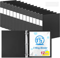 Henoyso 12 Pcs 1.5 Inch 3 Ring Binders, Letter Size,Black | Binders Bulk, Holds 350 Sheets, Round Rings, Durable Flexible PP Plastic Covers, Pockets Labels, School Office Supplies