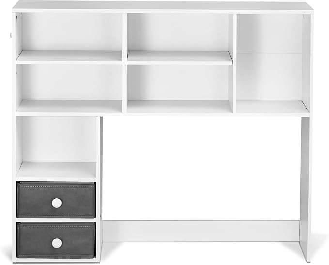 VEVOR Desktop Bookshelf, 3-Tier Desktop Storage Organizer, 37" x 10" x 31.1" Office Storage Rack Wood Display Shelf, Desktop Bookshelf Hutch with 2 Fabric Drawers, for Office, Home & Dorm, White