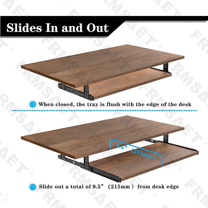 FRMSAET Office Product 20/24/30 inch Keyboard Drawer Tray(24 inch, Brown) | Heavy Duty Wood Computer Platform Under Desk Sliding Drawer Furniture Accessories with Adjustable Height Slides, Save Space