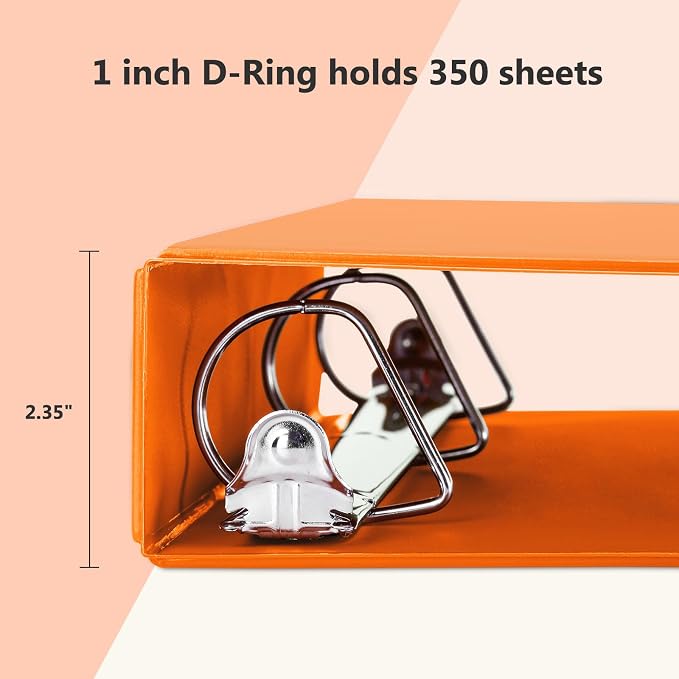 ViVin Sturdy 1.5 Inch 3 Ring Binder with 2 Pockets, 6 Pack, Orange | Slant-D Ring Binder, PVC-Free, Customizable Clear View Binder,Holds 350 Sheets of 8.5" x 11" Paper for Office, Home, School