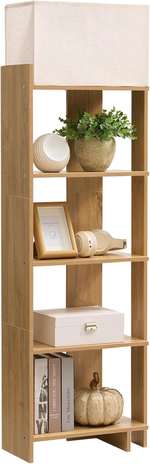 ZGREN Bookshelf Floor Lamp Shelves Standing Narrow Book Shelf with 3 Colors Led Light Library Storage Organizer Furniture for Small Spaces Corner Reading Nook Living Room Bedroom Home Office