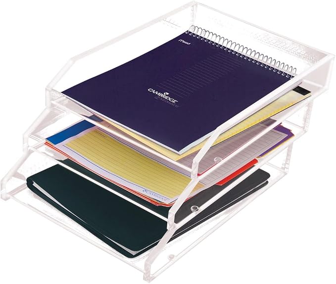 Kantek Clear Acrylic Large Letter Tray, Stackable Desk Organizer, Front Loading, 10.6" x 13.9" x 2.5", Non-Skid Feet, Office Organizer, Desk Accessory