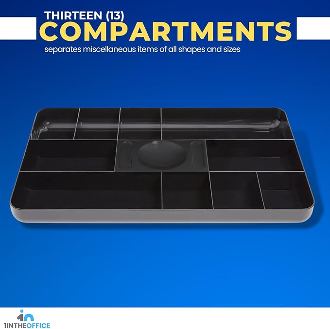 1InTheOffice Desk Drawer Organizer Tray, Desk Drawer Tray, 13-Compartment, Black, 2 Pack