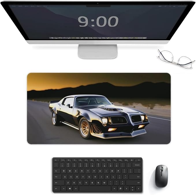 Classic American Muscle Car Mouse Pad Gaming Cool Mousepad Large Computer Desk Pad Mat with Non-Slip Rubber Base Vintage Office Desk Accessories 23.6" X 11.8"