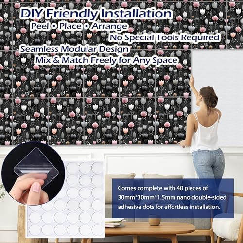 PINWELIFE® Acoustic Art Tiles – 8-Pack 12"x16" Sound Absorbing Panels, Seamless Wallpaper-Style Decorative Acoustic Wall Art, Echo Reduction for Home Studio/Office, Nano Tape Included