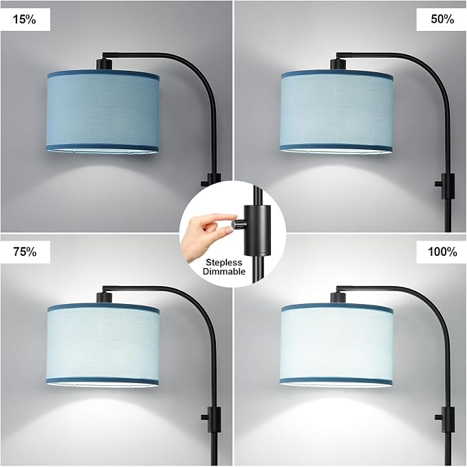Nintiue Dimmable Black Floor Lamp, 1200 Lumens LED Edison Bulb Included, Arc Gold Floor Lamps for Living Room Modern Standing Lamp with Sky Blue Shade