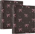Cute Pink Bows Dark Brown Round Ring Binders 1.5 Inch 3 Ring Binder with Clipboard Holds 200 Sheets Office Home School
