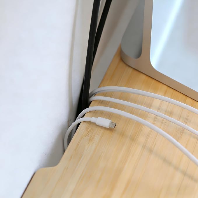 Bamboo Monitor Stand Riser with Cable Routing Slot and Storage | 23.6-inch Wide, Ergonomic Desk Shelf, Natural Wood Desktop Organizer for Monitor Laptop Printer, Home Office Accessory