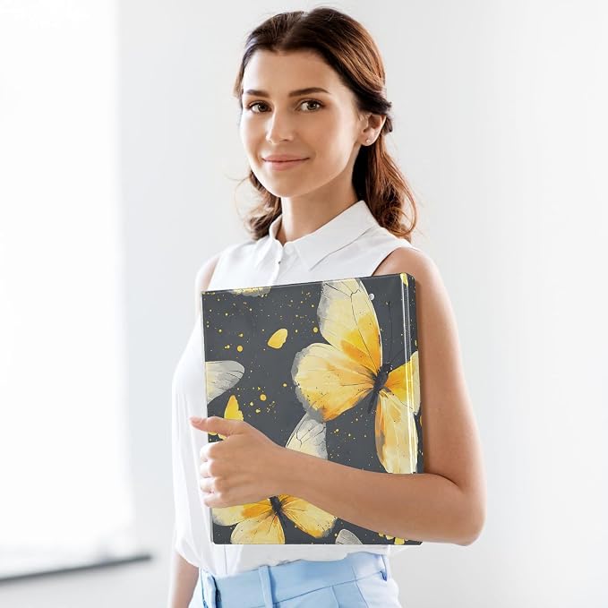 Butterfly Yellow Butterflies 3 Ring Binder with 2 Interior Pockets 1.5 inch Binders 3 Ring Heavy Duty Fit 8.5" x 11" Letter Size for Office School, 2 Pack