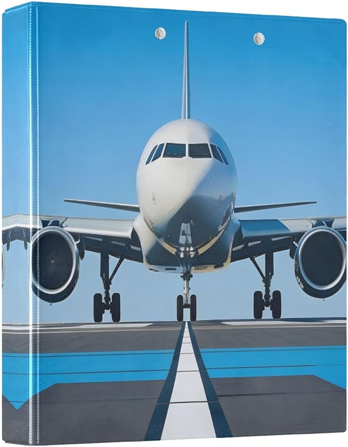 3 Ring Binder White Airplane Aircraft 1.5" Round Ring Binders View Binder with 200 Sheet for Kids School Supplies Women Men Office, 1 Pack