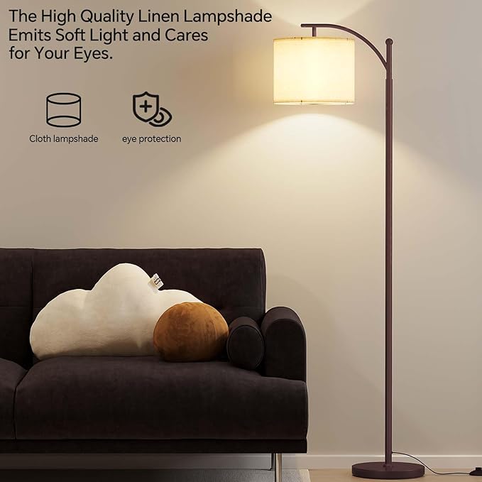 SUNMORY Arc Floor Lamp, Modern Floor Lamp with 9W 3 Color Temperatures Bulb | Metal Standing Lamps with Adjustable Hanging Lampshade, Tall Floor Lamps for Living Room, Bedroom, Office, Brown