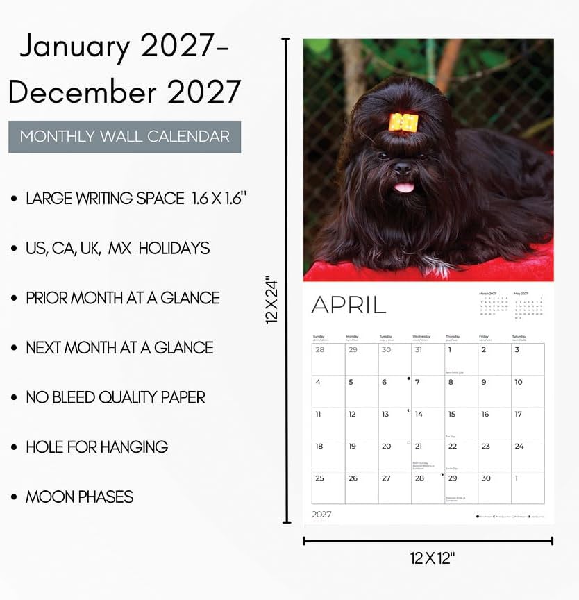 Shih Tzus 2027 Wall Calendar, 12 x 24 Hanging Pacific Waters Press