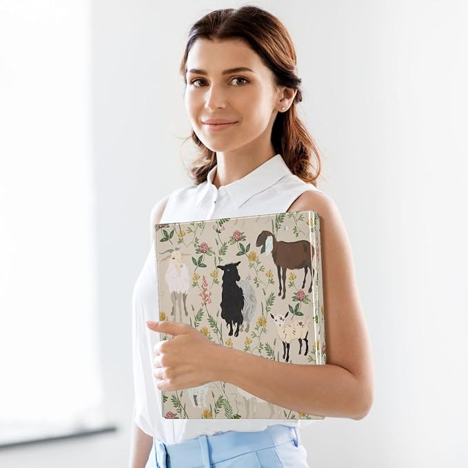 Goat and Flowers Light Beige 1.5 Inch Binders 3 Ring for Letter Size Holds 200 Sheets Notebook Binder with Clipboard for Women or Men