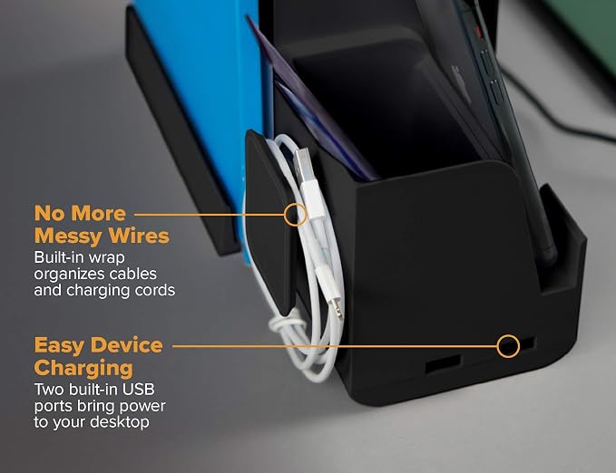 Bostitch Office Konnect Desk Organizer and Charging Station, 2 USB Ports & 2 Plugs, Charges Phones & Tablets, Accessory Tray, 4-Piece Design, Black