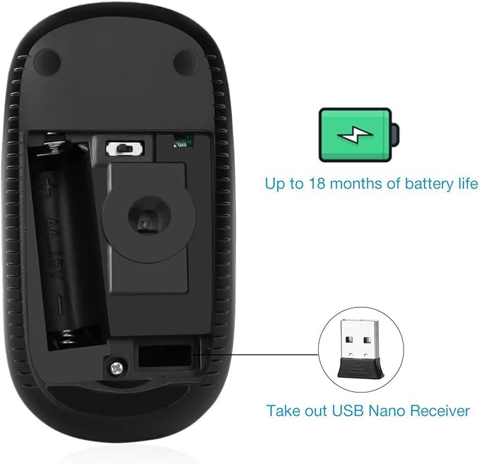 VssoPlor Wireless Mouse, 2.4G Slim Portable Computer Mice with Nano Receiver Quiet Silent Optical Laptop Mouse for Notebook, PC, Laptop, Computer-Black and Gray