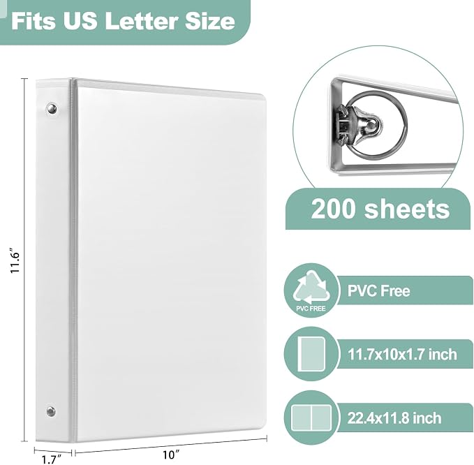 SUIN Basic 1-Inch 3-Ring-Binder, Customizable Clear View Cover, for US Letter Size 8-1/2 x 11'', Perfect for Office/School (White - 24 Packs)