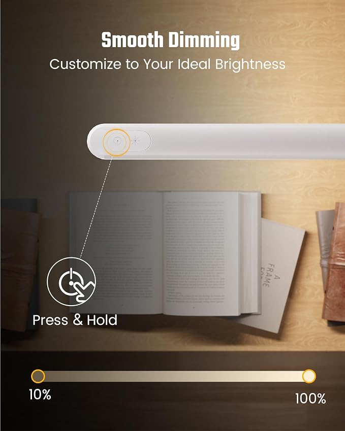 SUPERDANNY Eye-Caring LED Desk Lamp Work Lamp Office Lamp with Side Clamp | White, Touch Control, 360° Flexible Gooseneck, 3 Modes Smooth Dimming, Memory Function, Adapter, Metal, for Home Office Dorm