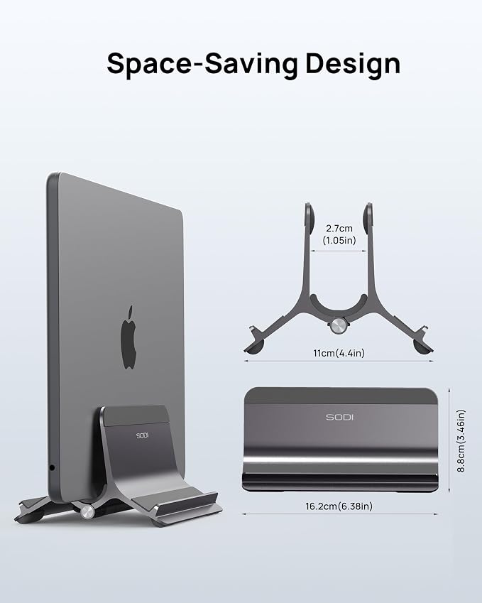 Vertical Laptop Stand for Desk, Aluminum Laptop Holder Compatible with MacBook Pro, MacBook Air Stand Up to 17 inch, Gravity Auto-Lock Cooling, 3in1 Space Saving Desk Organizer Accessories, Gray