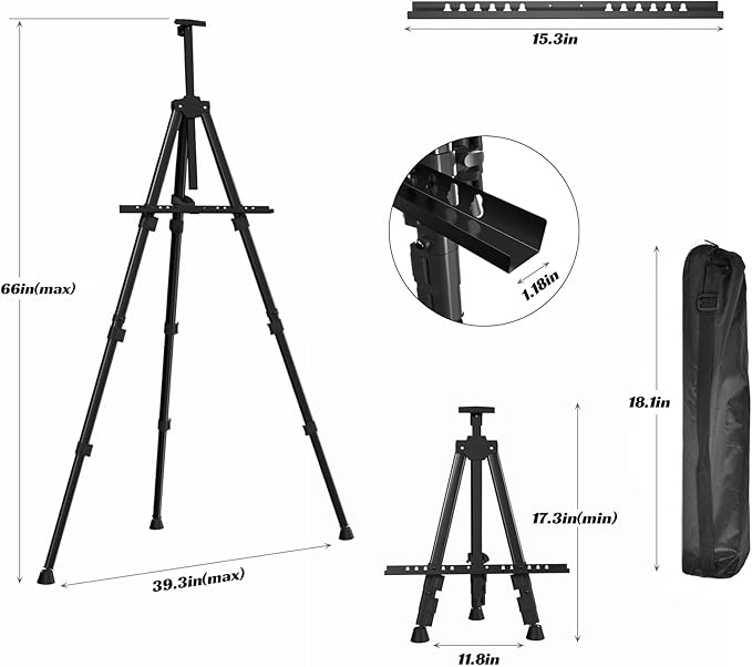 Easels for Painting Canvas, Aredy 66" Art Easel for Drawing, Portable Painting Easel Stand, Metal Table Top Easel