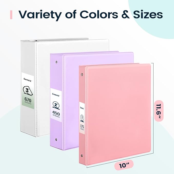 2 Pack BinderX Extra Durable 3 Ring Binder, 2 Inch Binder Round Ring, Fits 900 Sheets of 8.5x11 Paper, Customizable View Cover with Inside Pockets, Cute School Supplies for Girls, Pink & Blue
