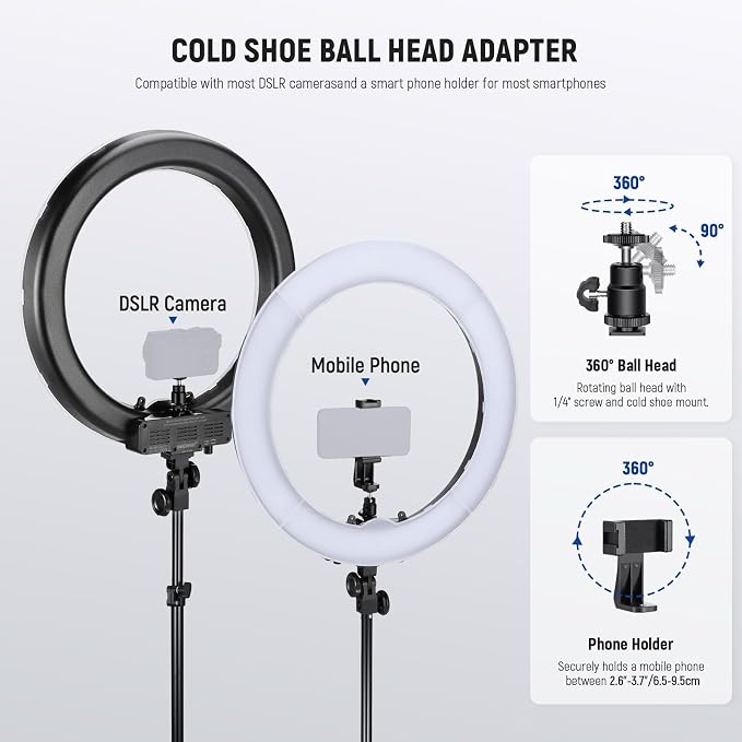 NEEWER 55W 18"/45cm Ring Light Kit [New Version], with Tripod Stand, RL-18 | 5600K Dimmable LED Ringlight, Phone Holder for iPhone, Lighting for Selfie Makeup Lash Tattoo Studio Photo Video Recording