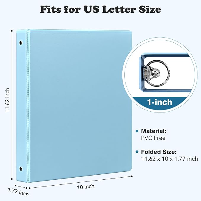 1-inch 3-Ring Binder with Pockets, Basic Binders 1'' Pastel Color Binders, Holds Letter Size 8.5'' x 11'',200 Sheet Capacity, Bundle 6 Pack for Back to School (1-Inch)