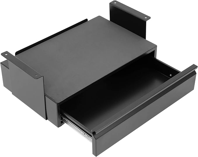 Mount-It! Hidden Under Desk Pull-Out Drawer with Shelf, Heavy-Duty Steel Under Table Storage Organizer, Smooth Slide Track, Fits Desks Over 0.71″ Thick, 11 lb Capacity