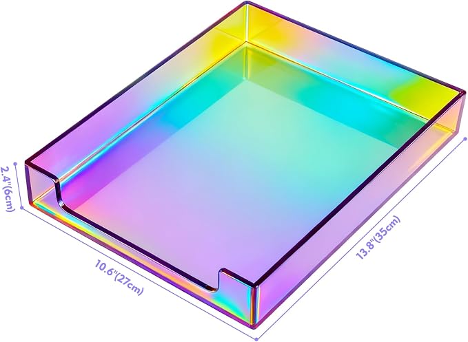 Paper Tray Acrylic File Organizer for Desk Letter Tray Desk Organizer Document Holder Sorter Storage for A4 Office Supplies Magazines, 13.8x10.6x2.4 Inches, Iridescent