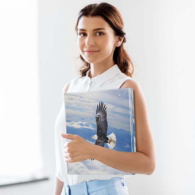 3 Ring Binder Bald Eagle Flying 1.5" Round Ring Binders View Binder with 200 Sheet for Women Men Office Kids School Supplies, 1 Pack