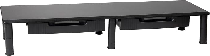 Mind Reader Dual Monitor Stand, Height Adjustable, Desktop Organizer, Laptop Riser, Office, 38.5"L x 11"W x 2.55-6.5"H, Black