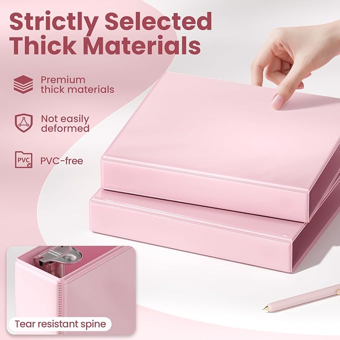 SUNEE 3 Ring Binder, 1 Inch D Ring, Clear View PVC-Free (Fit 8.5x11 Inches), Pink, 1 Pack