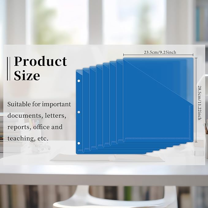 gisgfim 48 Pack Binder Pockets for 3 Ring Clear Pocket Divider Folders for 3 Hole Binders Sleeves Plastic Slash File Jacket for Office School Classroom Business Home Organizer, 9.25" x 11.22" (Blue)