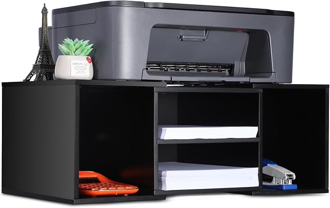 EMERIT Large Printer Stand, Adjustable Printer Table with Storage, 2-Tier Printer Riser Desktop Paper Organizer Shelf for Home Office, 23'' x 12.3'' x 8.7'' (Black)