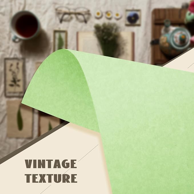 100 Sheets Green Parchment Cardstock Paper 8.5 x 11, 65lb Light Green Paper | Goefun 180 gsm Light Green Parchment Texture Sheets, Certificate Paper for Printing, Invitations, Menus, Crafts