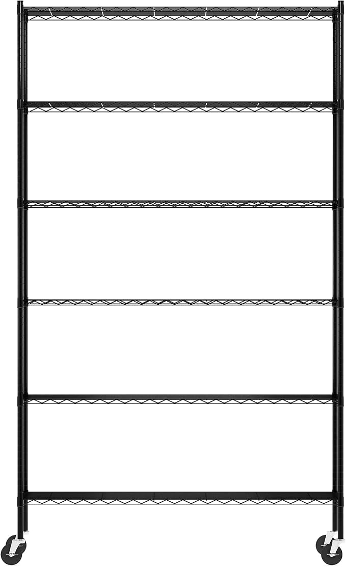 Furinno Wayar Metal Storage Shelf Rack, 6 Tiers, 48-Inch Taller, Black
