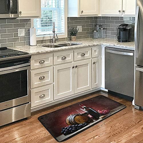 Red Wine Glass Grapes Kitchen Rug Romantic Floor Comfort Mats Bath Rugs Entryway Welcome Non Slip Area Rug for Bedroom Living Room Doormats Home Decor 39" X 20"