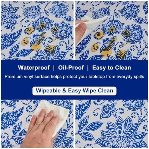 LIBERECOO Heavy Duty Vinyl Tablecloth with Flannel Backing Waterproof Oil-Proof Plastic Table Cloth Stain-Resistant Wipeable Rectangle or Square Table Cover for Indoor and Outdoor 54 x 54 Inch