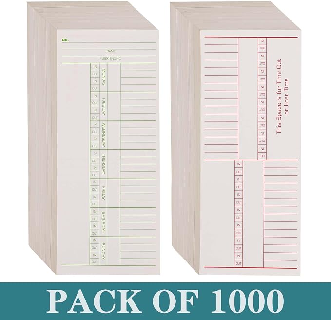 1000PCS Time Cards for Employees Weekly, 2 Sided Time Sheets, 3-3/8" x 8-1/4", Green/Red