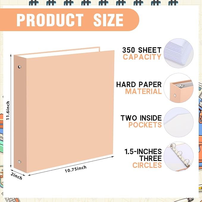 Ctosree 10 Pack Colored 3 Ring Binder with 2 Pockets Hardcover Loose Leaf Binder for Women Men Teacher Student School Office Home Supplies, Fits 11 x 8.5 Size Paper, 10 Colors(1.5'',Vintage Color)
