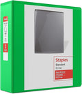 Staples Standard 3-Inch D-Ring Non-View Binder, Holds Up to 600 Sheets, Green, Large Capacity Binder for Office & School