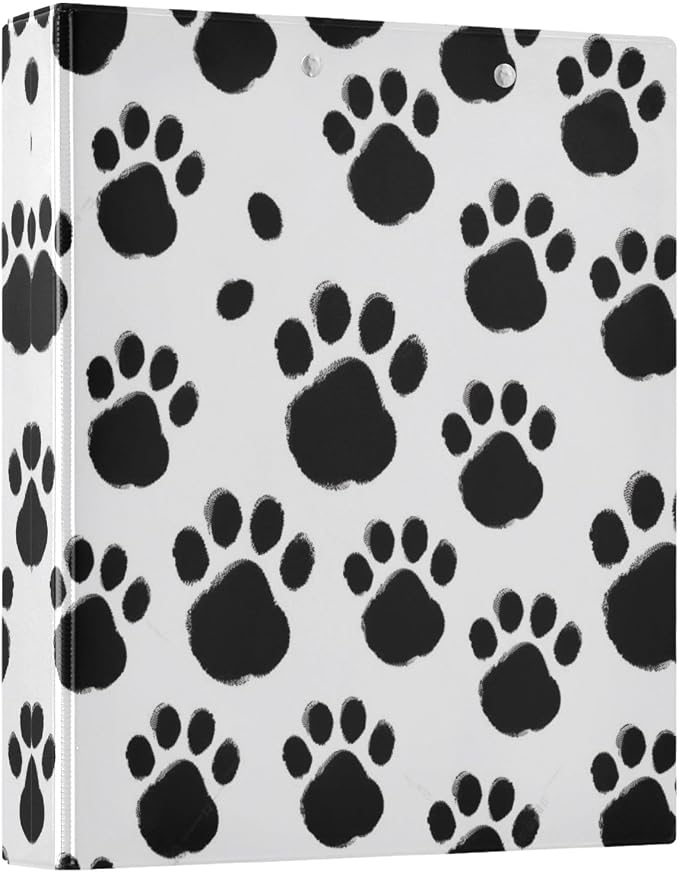 3 Ring Binder Black Paws Print 1.5" Round Ring Binders View Binder with 200 Sheet for Kids School Supplies Women Men Office, 1 Pack