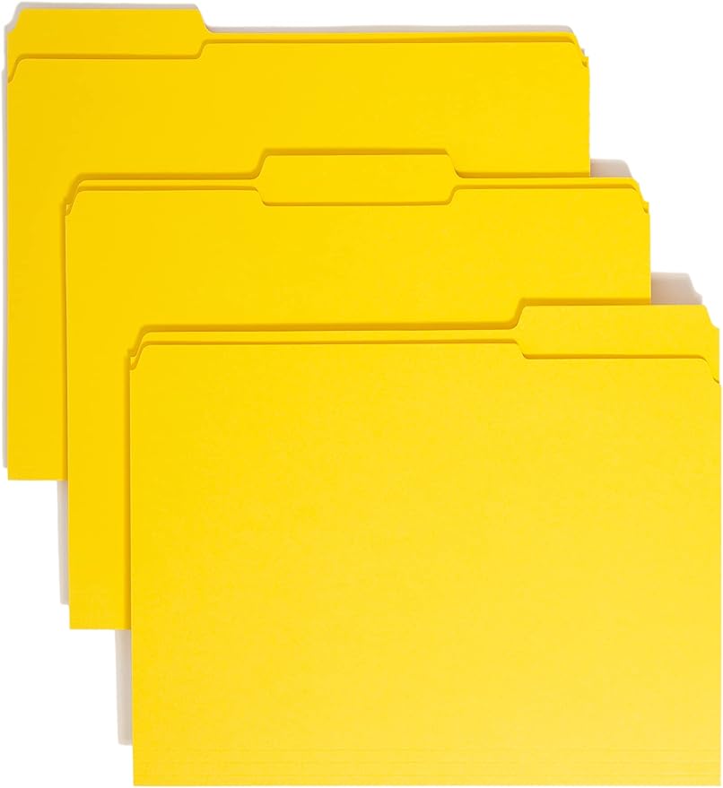 Smead File Folder, Reinforced 1/3-Cut Tab, Letter Size, Yellow, 100 per Box (12934)