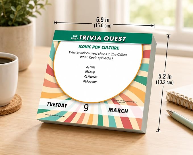 The Daily Trivia Quest 2027 Daily Desk Calendar: Boxed Page-a-Day Calendar for Home and Office Organization with Full-Color Tear-Off Pages & Cardboard Easel