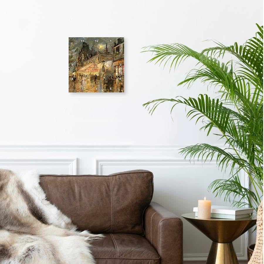 3dRose Wall Clock Silent - 10 inch - Constantin Korovin - Cafe La Marine in Paris - VintageChest – Masterpieces