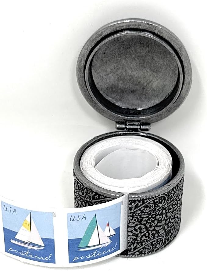United States Postal Service Floral Metal Stamp Coil Dispenser (Holds a Roll of Forever Postage Stamps) Holder (Silver-TH-01)
