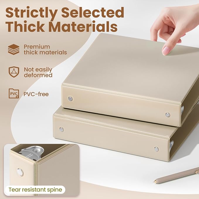 SUNEE 3 Ring Binder 1.5 Inch 4 Pack, Clear 1 1/2 Inch View Binder Three Ring PVC-Free (Fit 8.5x11 Inches) for School or Office Supplies, Neutral Aesthetic